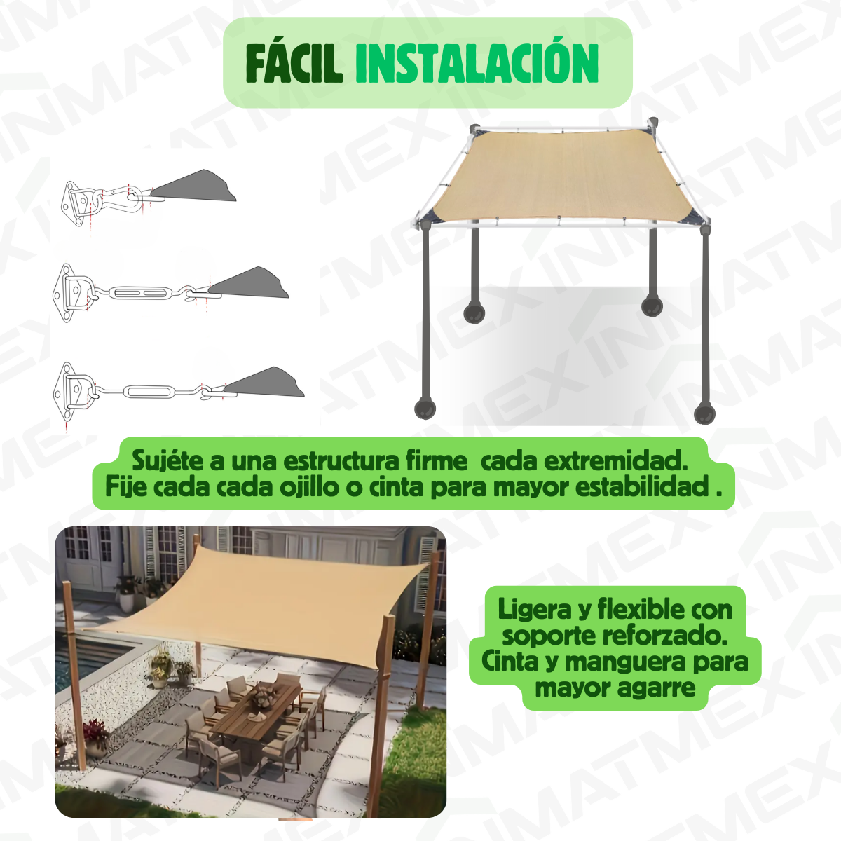 Malla Sombra Reforzada 6 x 8 M Beige 90% Sombra