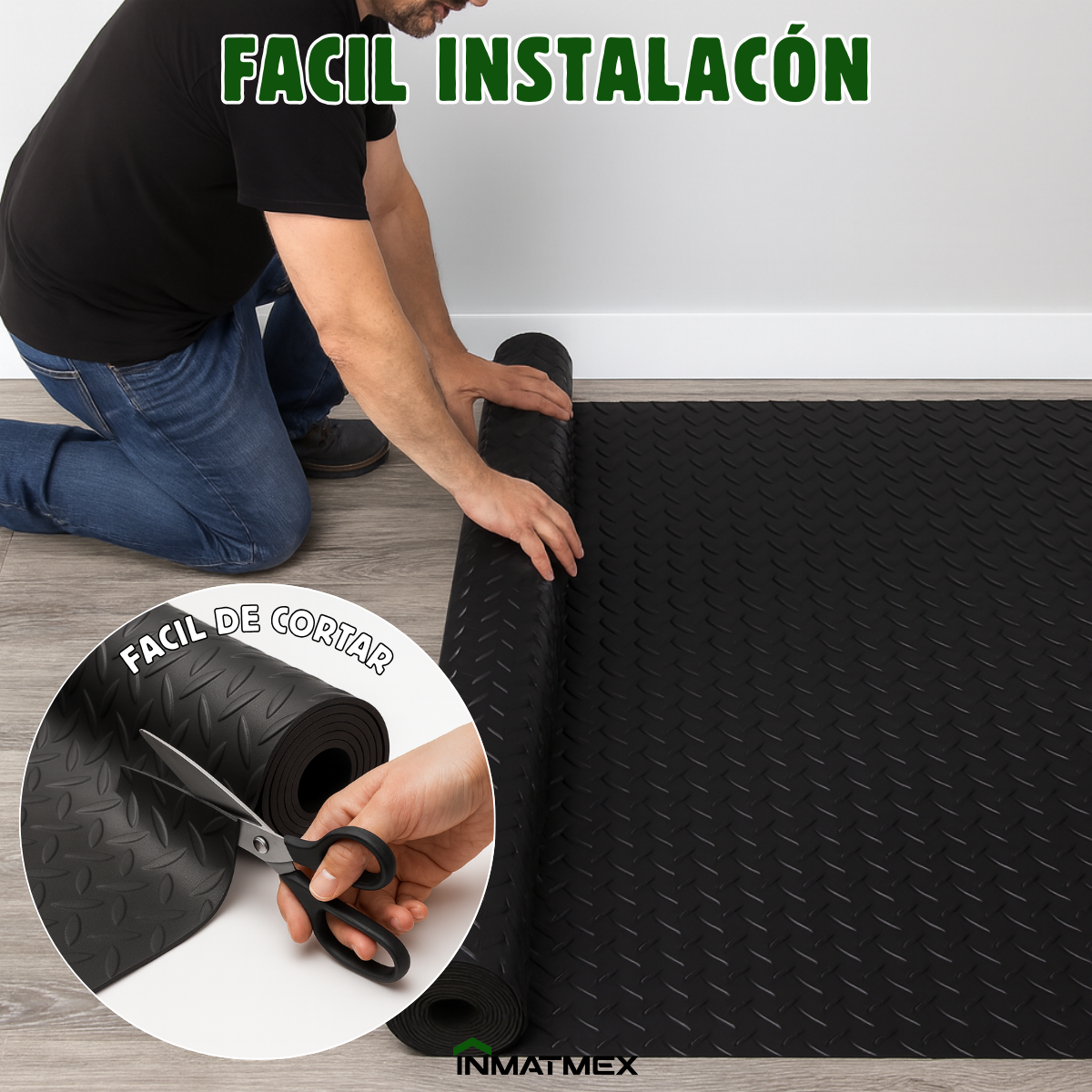 Rollo De Piso Espiga Negro Antideslizante 2.10 M X 20 M