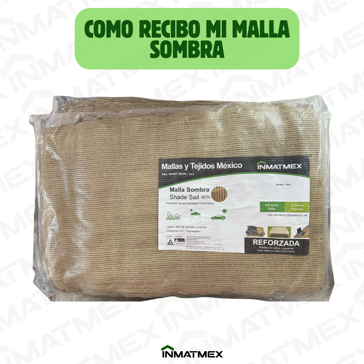 Malla Sombra Reforzada 10x10 M Beige 90% Sombra