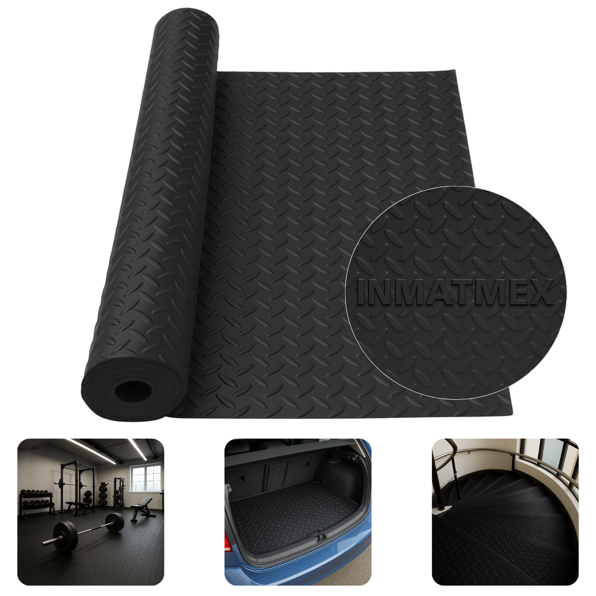 Rollo De Piso Espiga Negro Antideslizante 2.10 M X 20 M