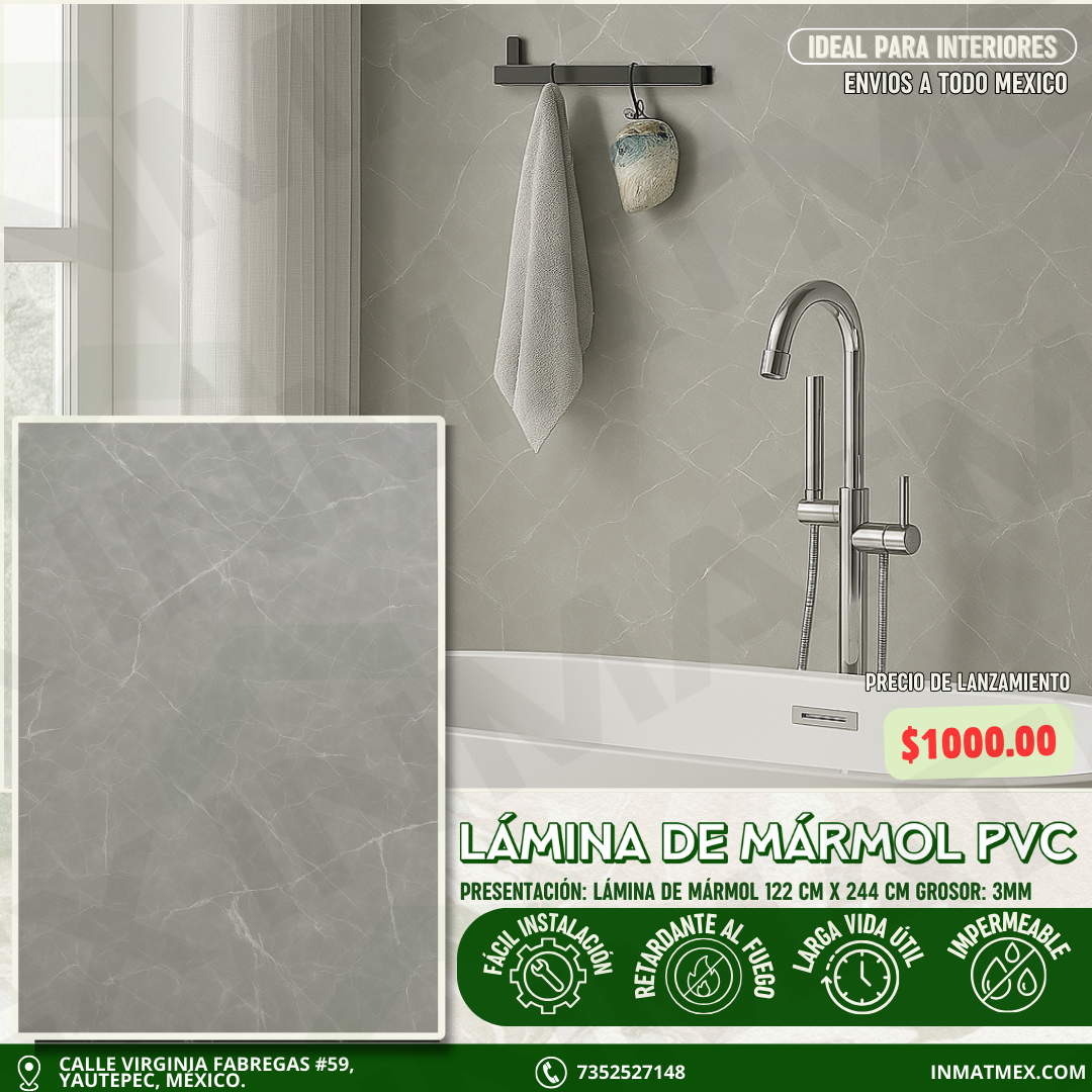 Lamina tipo Mármol GRIS 122 CM X 244 CM