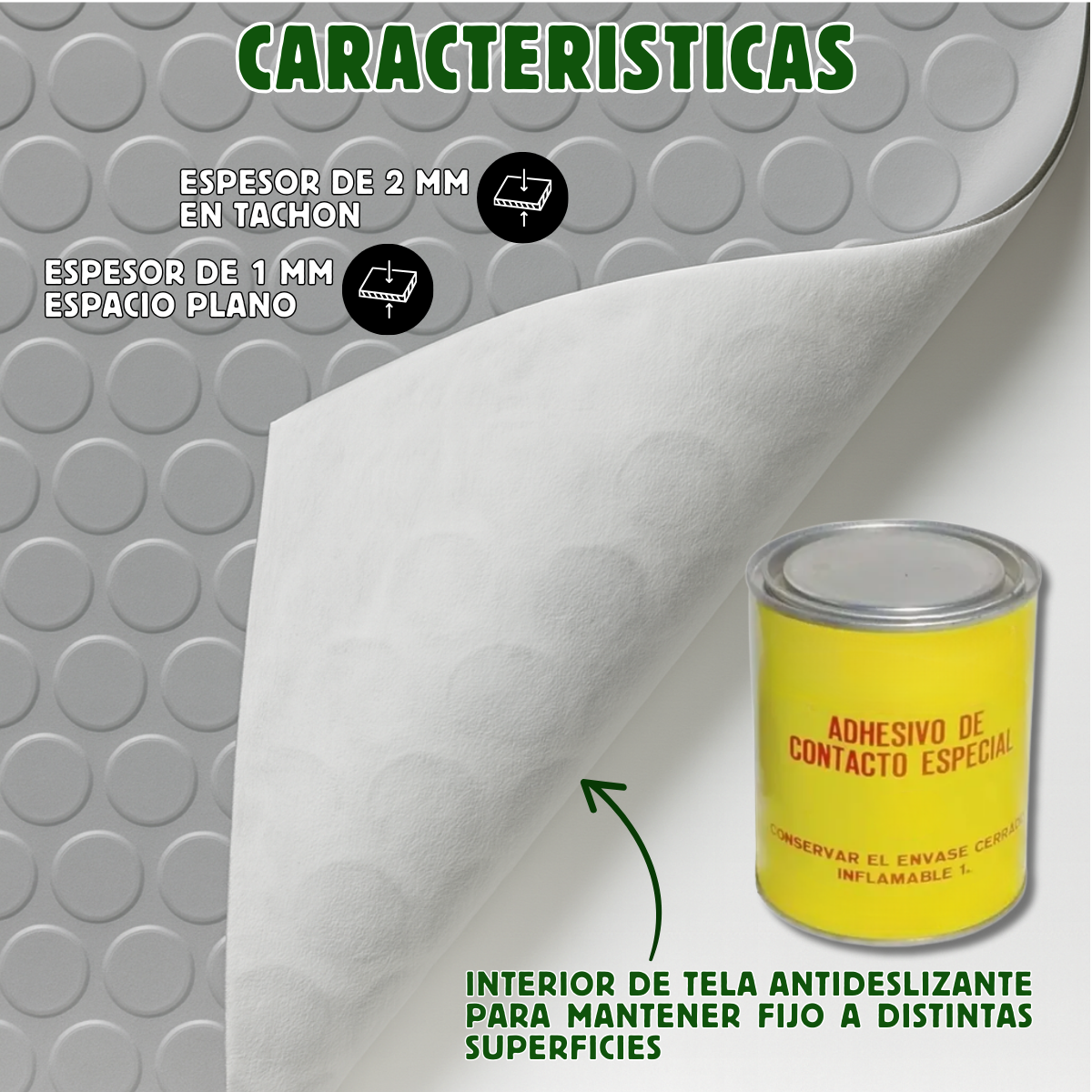 Rollo De Piso Tachón Gris Antideslizante 2.10 M X 20 M