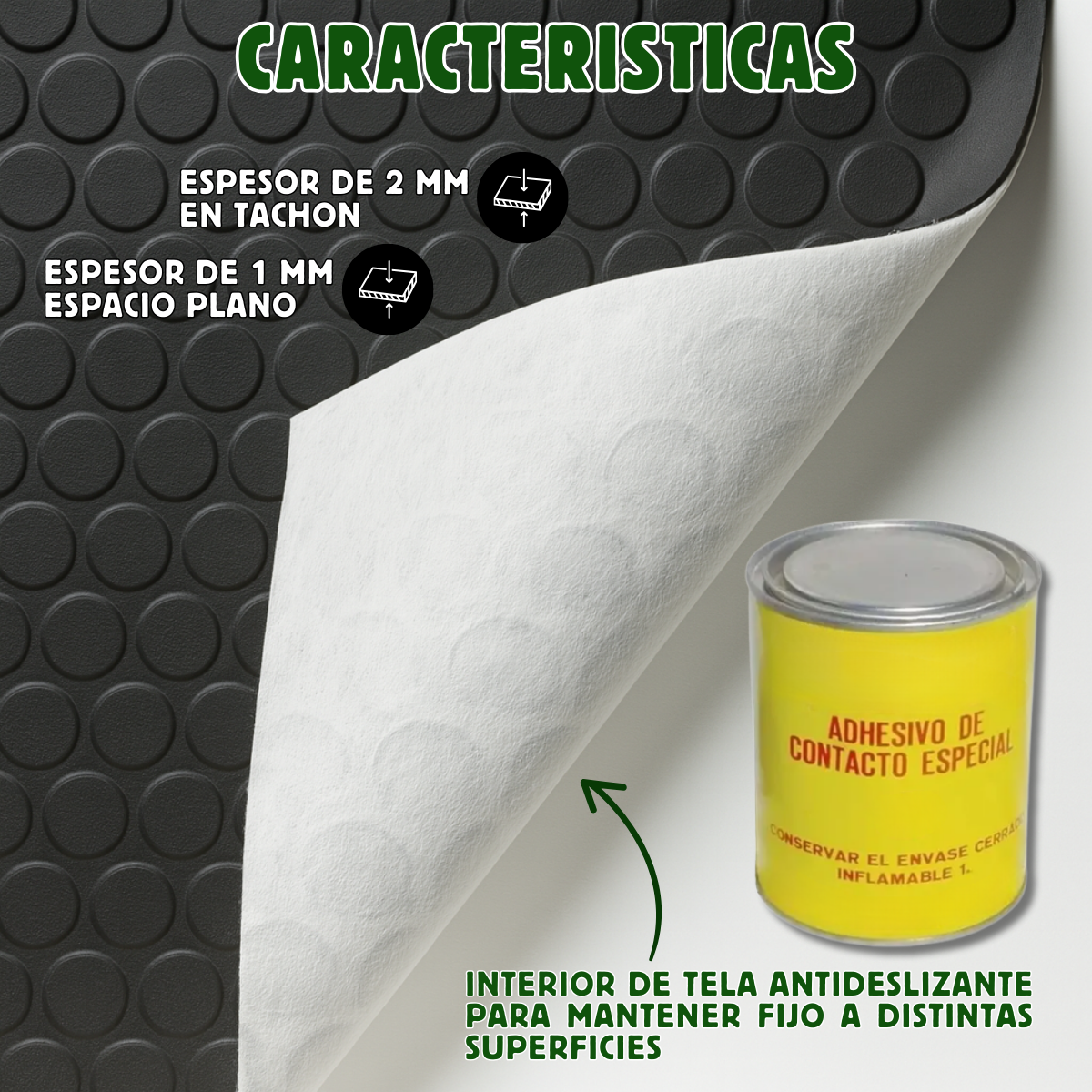 Rollo De Piso Tachón Negro Antideslizante 2.10 M X 20 M