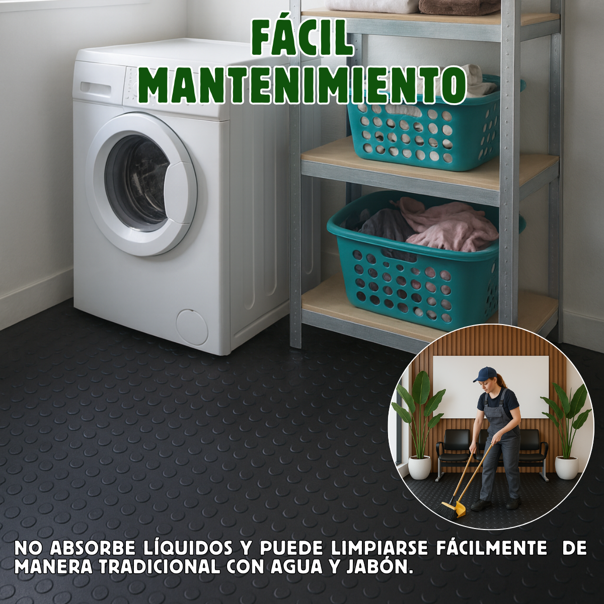 Rollo De Piso Tachón Negro Antideslizante 2.10 M X 20 M