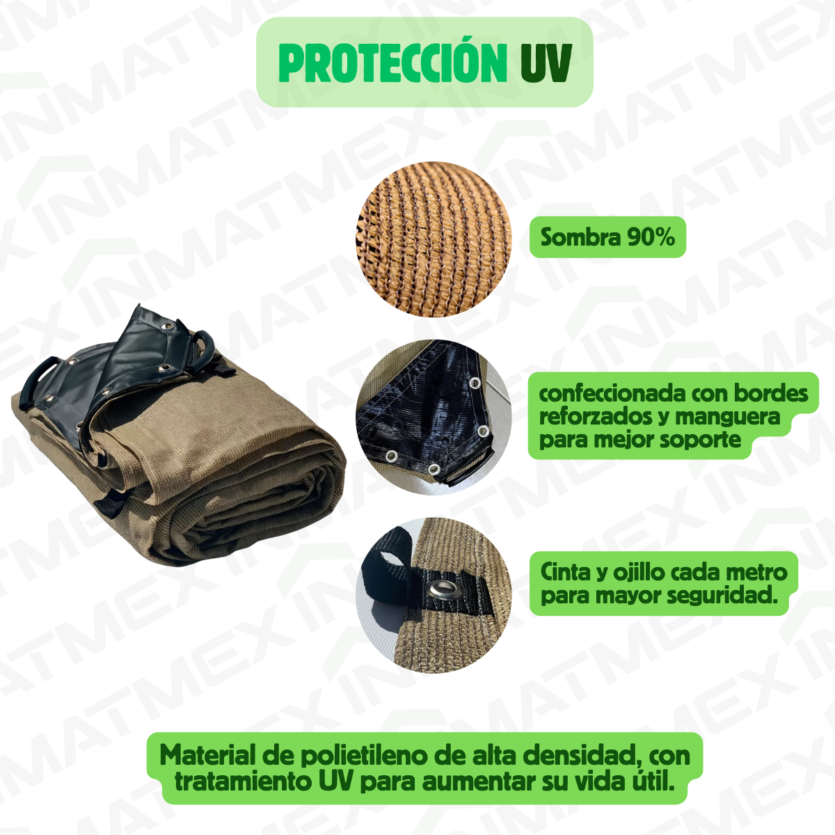 Malla Sombra Reforzada 6 x 8 M Beige 90% Sombra
