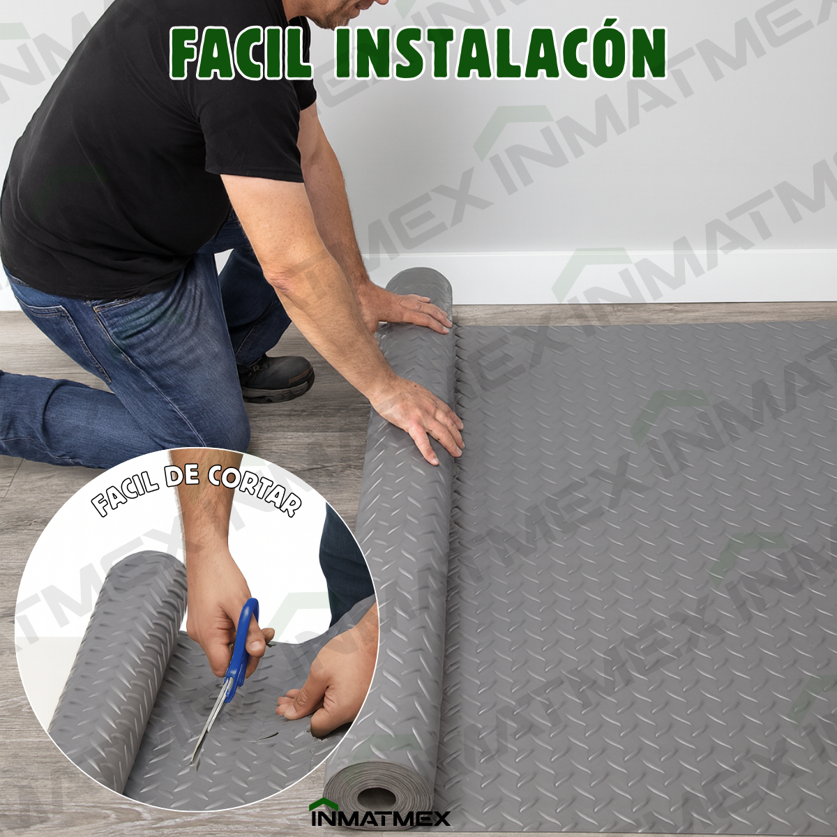 Rollo De Piso Espiga Gris Aantideslizante 2.10 M X 20 M