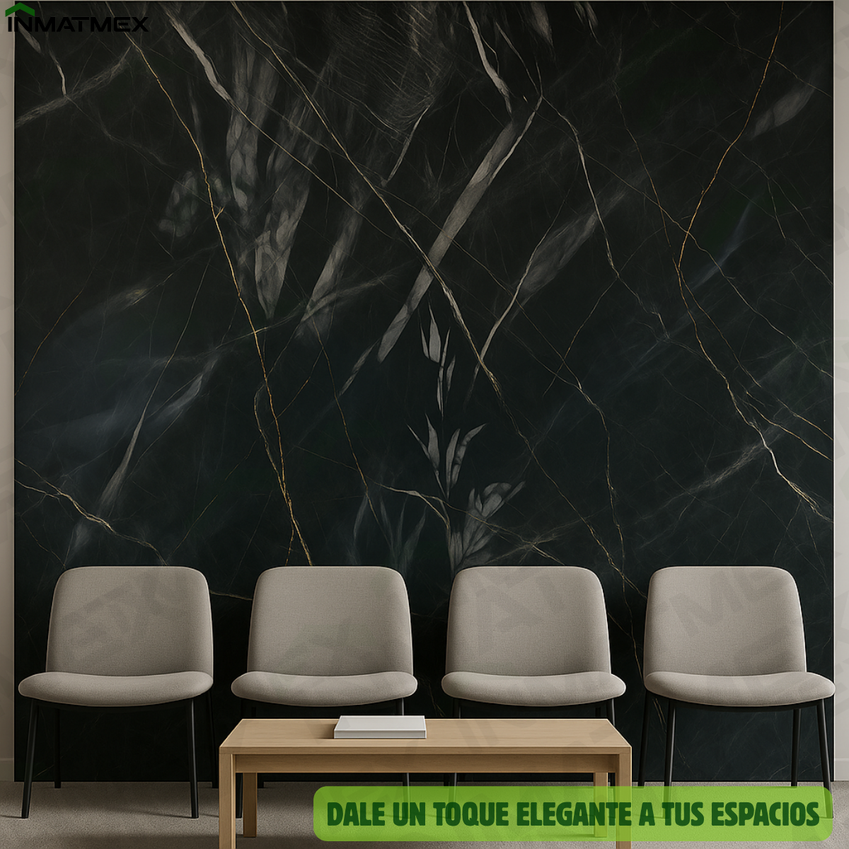 Lamina tipo Mármol Negra 122 CM X 244 CM