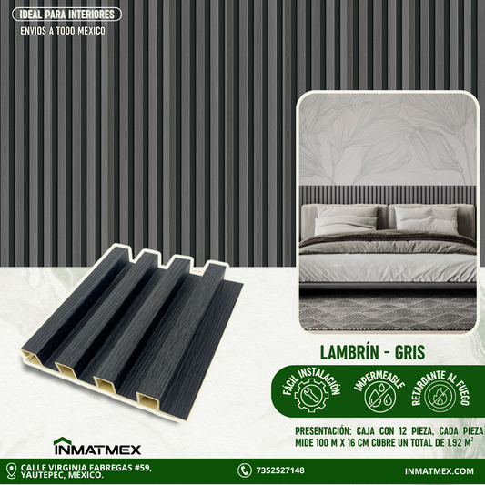 Lambrin WPC Para Interior - GRIS 100 CM
