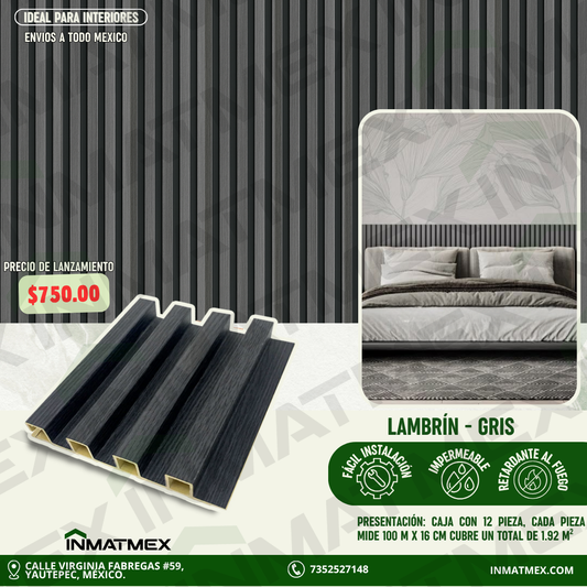 Lambrin WPC Para Interior - GRIS 100 CM