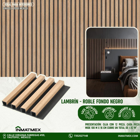 Lambrin WPC Para Interior - ROBLE FONDO NEGRO 100 CM