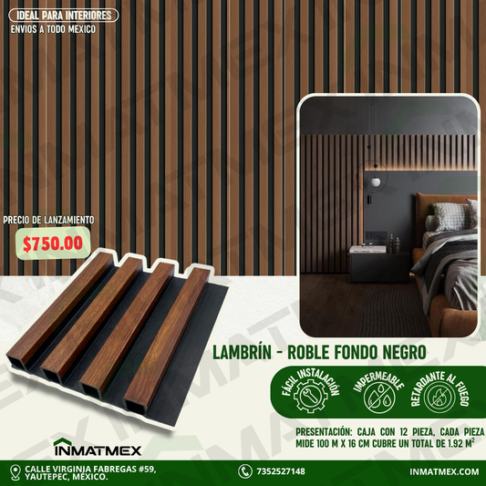 Lambrin WPC Para Interior - ROBLE FONDO NEGRO 100 CM