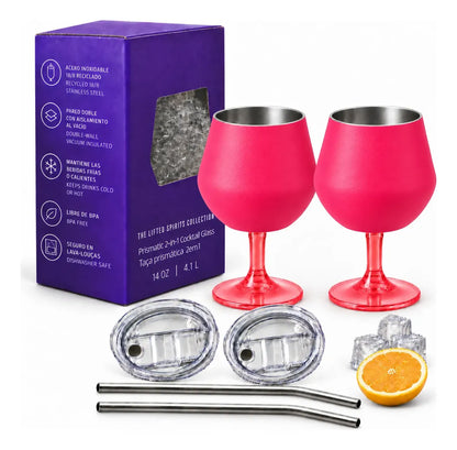 Copa Con Luz Led Base Removible Acero Inoxidable 14oz Set de 2pz