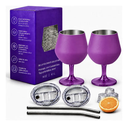 Copa Con Luz Led Base Removible Acero Inoxidable 14oz Set de 2pz