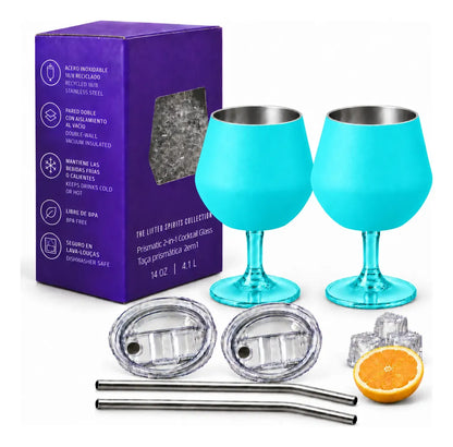 Copa Con Luz Led Base Removible Acero Inoxidable 14oz Set de 2pz