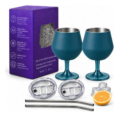 Copa Con Luz Led Base Removible Acero Inoxidable 14oz Set de 2pz