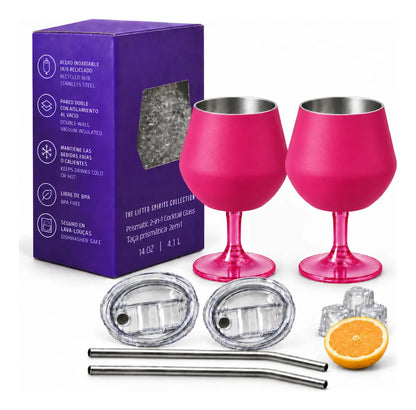 Copa Con Luz Led Base Removible Acero Inoxidable 14oz Set de 2pz