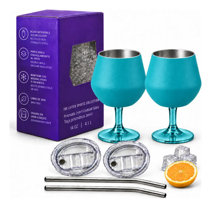 Copa Con Luz Led Base Removible Acero Inoxidable 14oz Set de 2pz