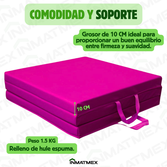 Colchoneta Rosa Individual Triple de 10 CM Tipo Maletín.