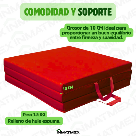 Colchoneta Rojo Individual Triple de 10 CM Tipo Maletín.