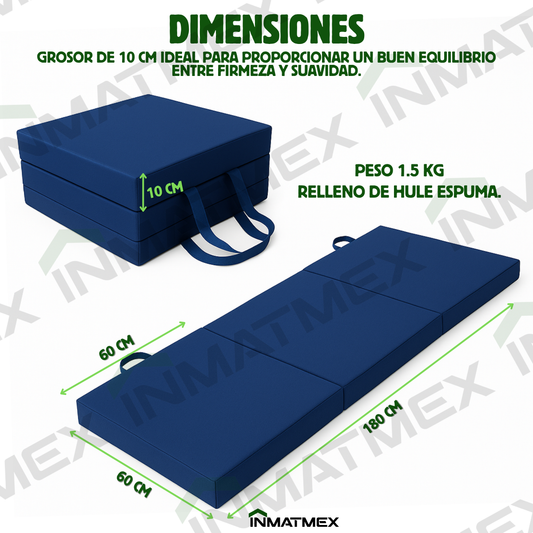 Colchoneta Azul Individual Triple de 10 CM Tipo Maletín.