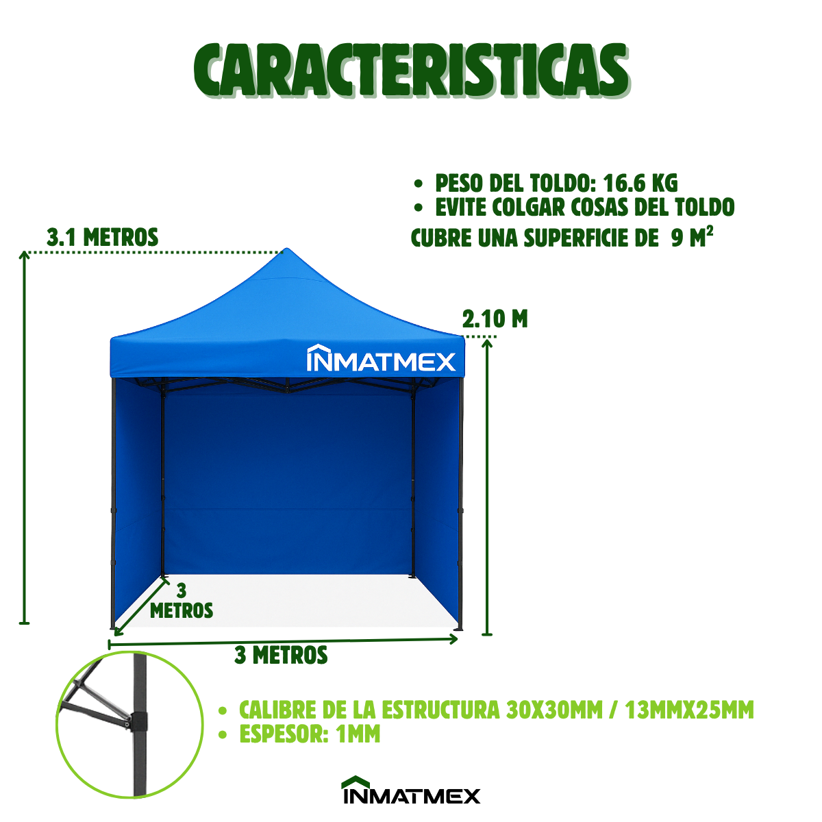 Carpa 3X3 M Azul Con Paredes demontables
