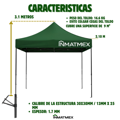 Carpa 3X3 M Verde Con Paredes demontables
