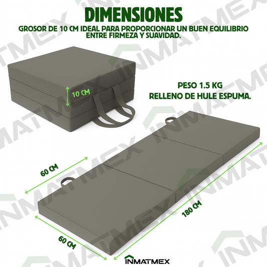 Colchoneta Gris Individual Triple de 10 CM Tipo Maletín.
