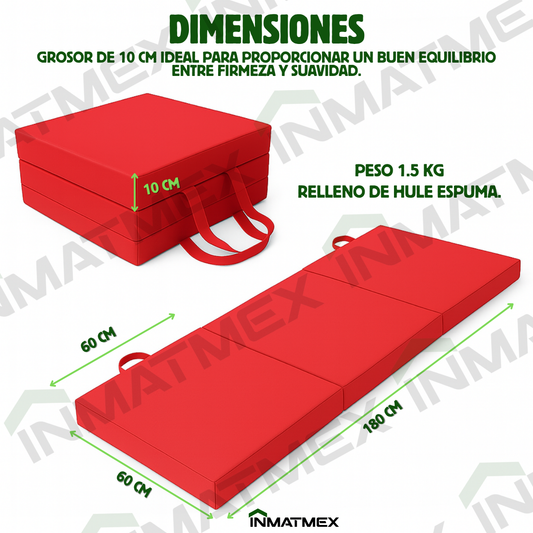 Colchoneta Rojo Individual Triple de 10 CM Tipo Maletín.