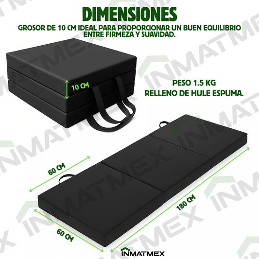 Colchoneta Negro Individual Triple de 10 CM Tipo Maletín.