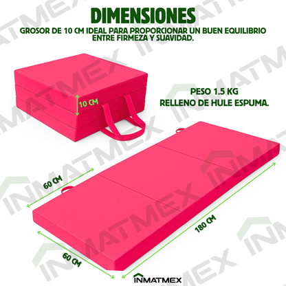 Colchoneta Rosa Individual Triple de 10 CM Tipo Maletín.