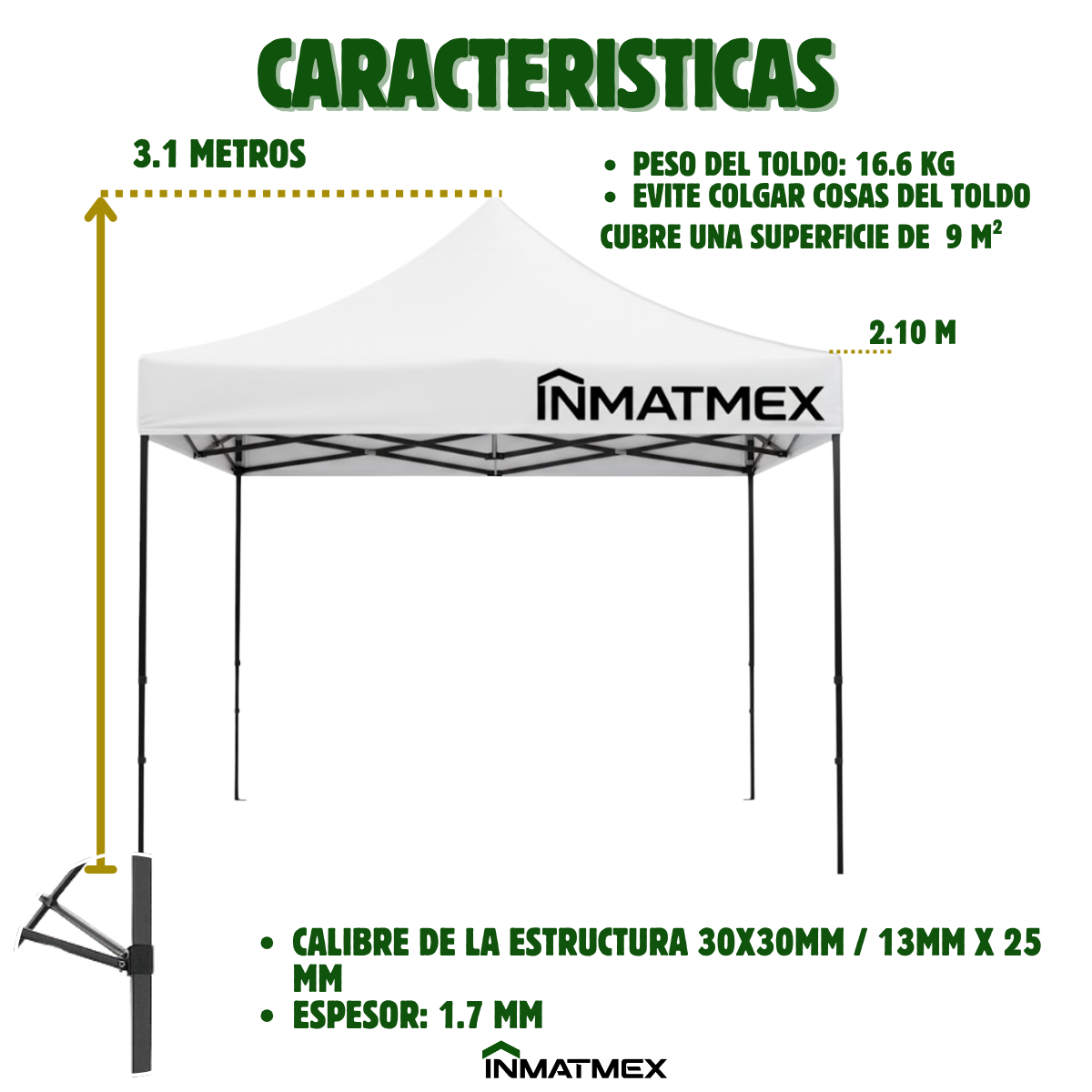 Carpa 3X3 M BlancaCon Paredes demontables