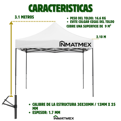 Carpa 3X3 M BlancaCon Paredes demontables