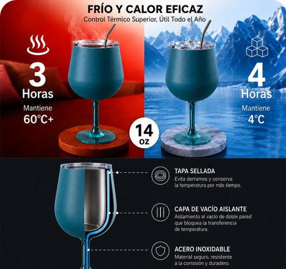 Copa Con Luz Led Base Removible Acero Inoxidable 14oz Set de 2pz