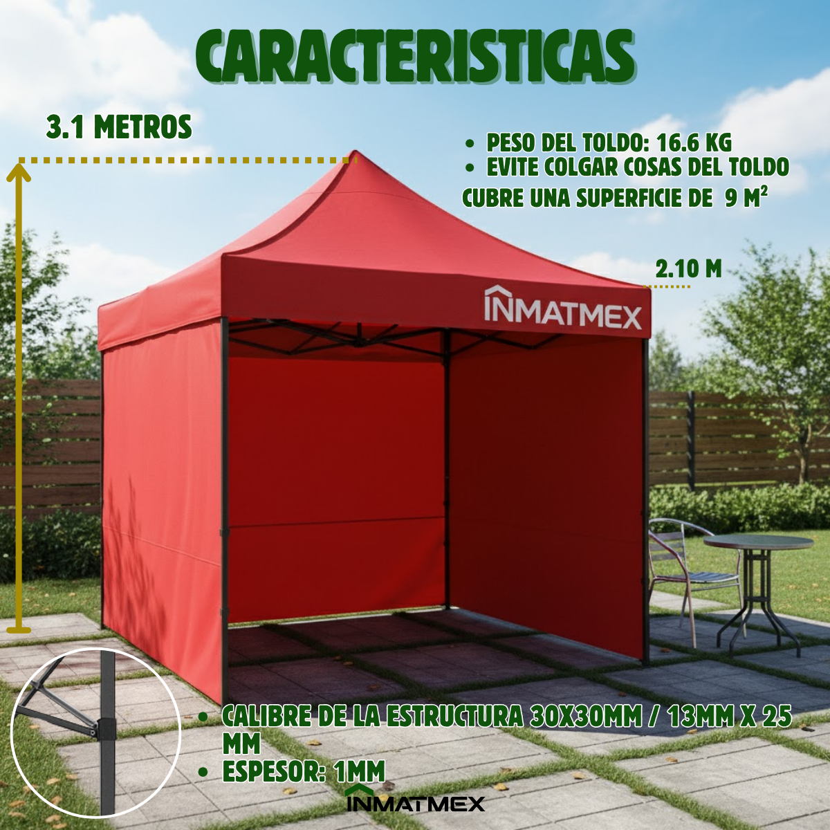 Carpa 3X3 M Roja Con Paredes demontables