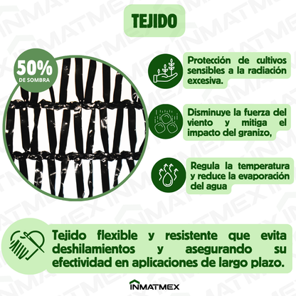 Rollo Malla Sombra Raschel 50% Sombra 4 M X 100 M NEGRO