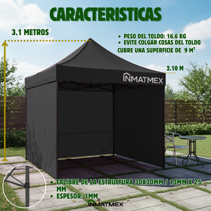 Carpa 3X3 M Negra Con Paredes demontables