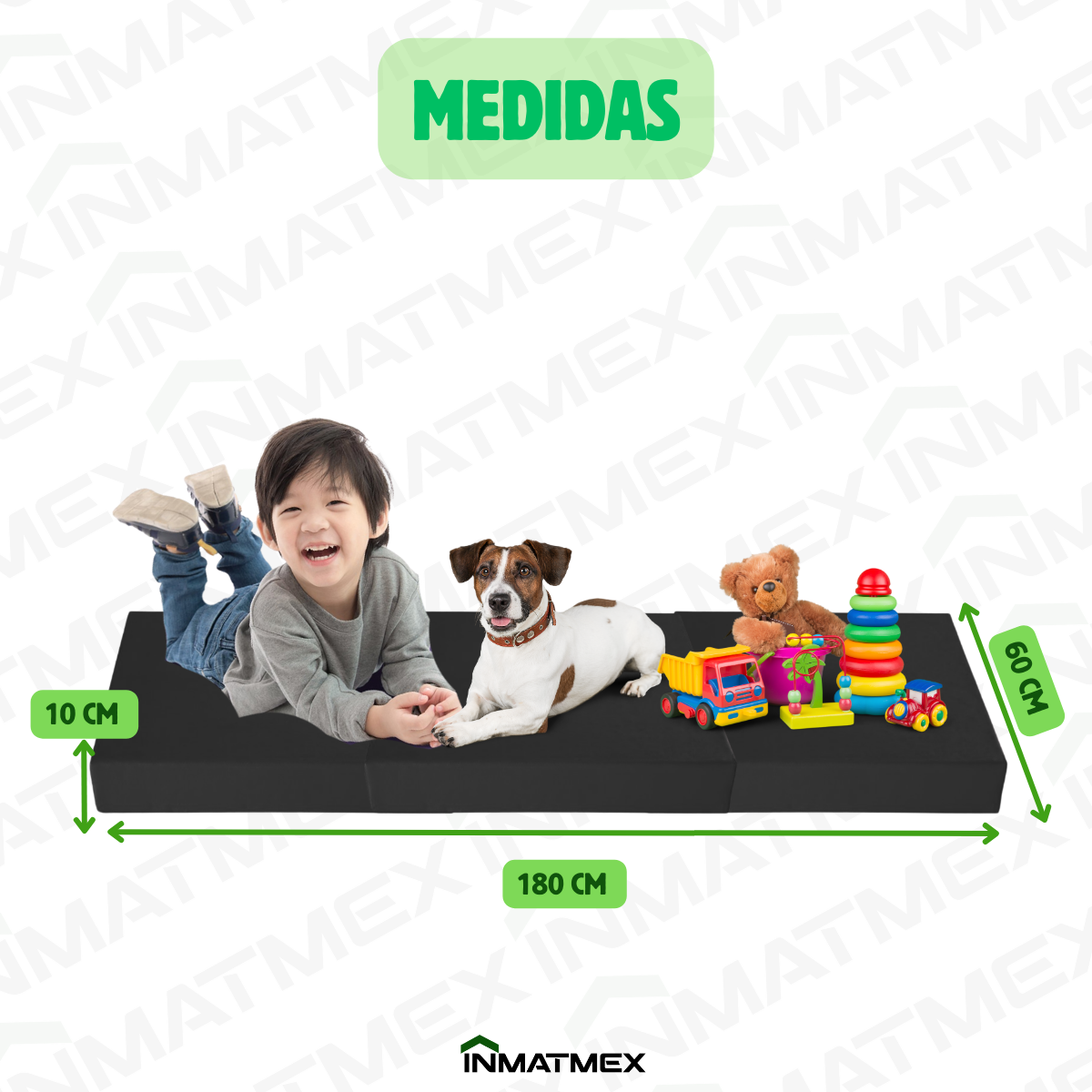 Colchoneta Negro Individual Triple de 10 CM Tipo Maletín.