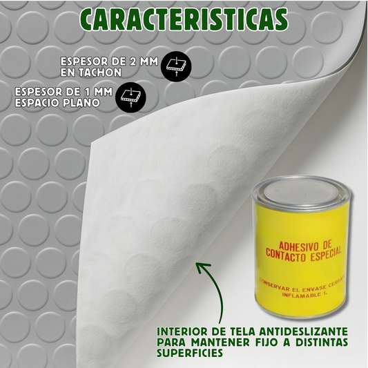 Rollo De Piso Tachón Gris Antideslizante 2.10 M X 20 M