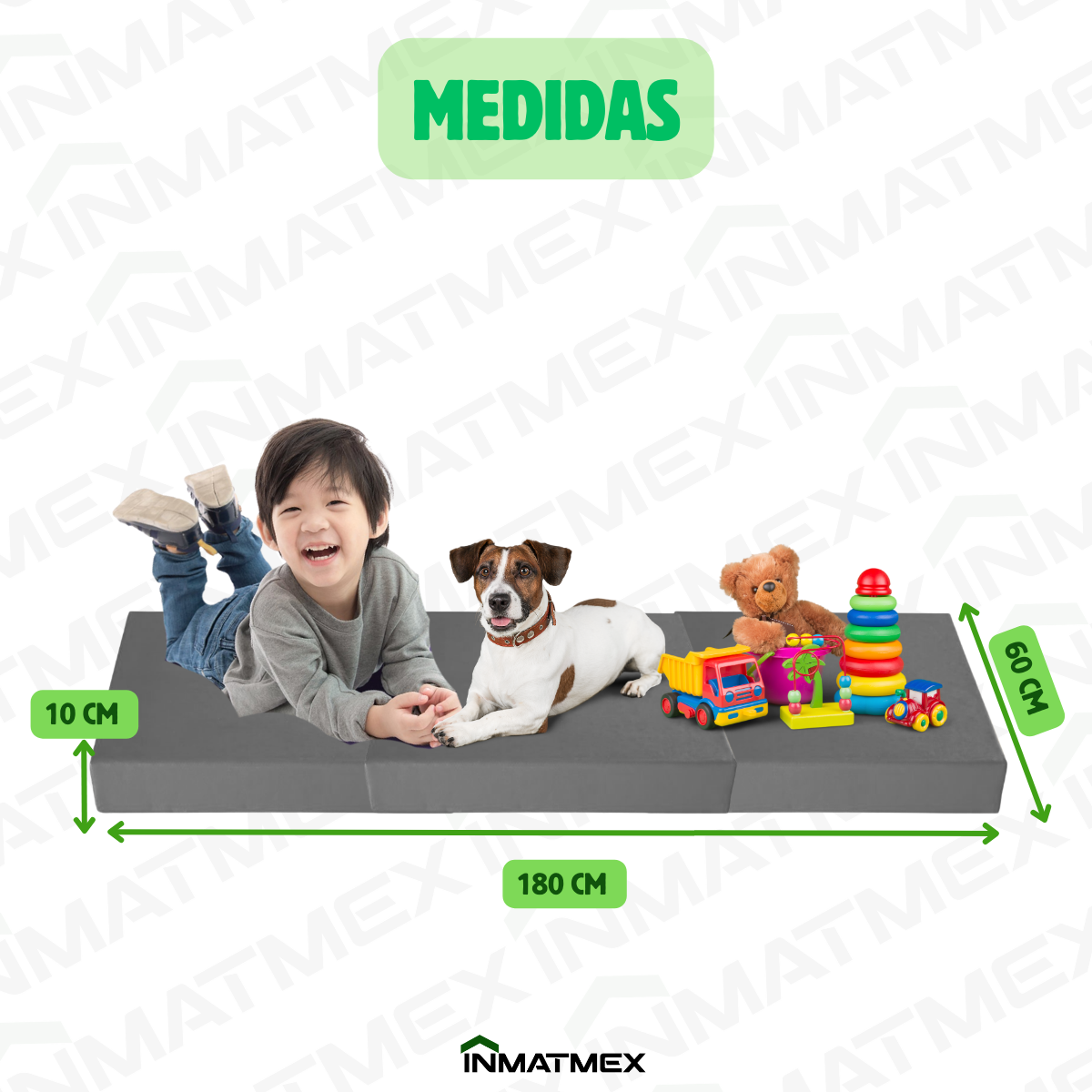 Colchoneta Gris Individual Triple de 10 CM Tipo Maletín.