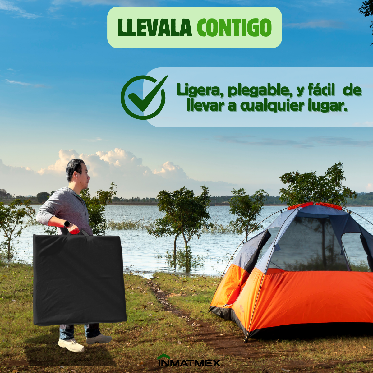 Colchoneta Negro Individual Triple de 10 CM Tipo Maletín.
