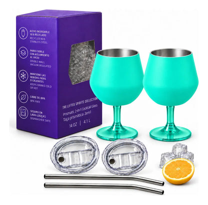 Copa Con Luz Led Base Removible Acero Inoxidable 14oz Set de 2pz